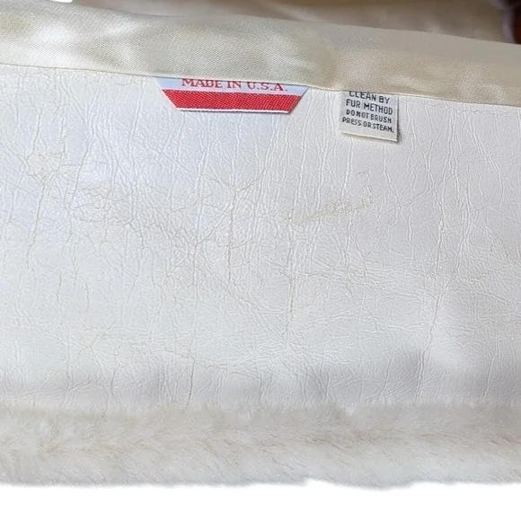 Vintage Faux Fur Long Coat Cream Gray Striped Oversized M/L Mob Wife Maximalist - Picture 12 of 13